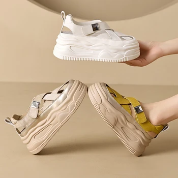 Chunky Sneakers Breathable Mesh And Leather Upper Lace Up Design With Two Tone Color Options Pink White And White Grey Casual S