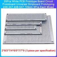 25Pcs White PCB Prototype Board Circuit Protoboard Universal Stripboard Prototyping 2X8 3X7 4X6 5X7 7X9cm 5Pcs Each Mixed