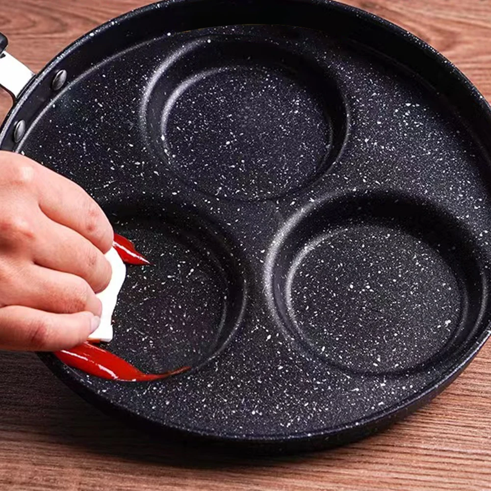 3-hole Ham Pancake Egg Cooking Pan Non-Stick Multipurpose for Burger Crepes Steaks Suitable for Gas Stove Induction Cooker