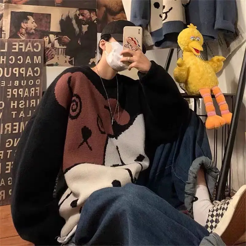 Cartoon Bear Sweater Men's Winter Men's Women's Fashion Long-sleeved Knitted Pullover Sweater Oversized 2023 Cotton Coat New