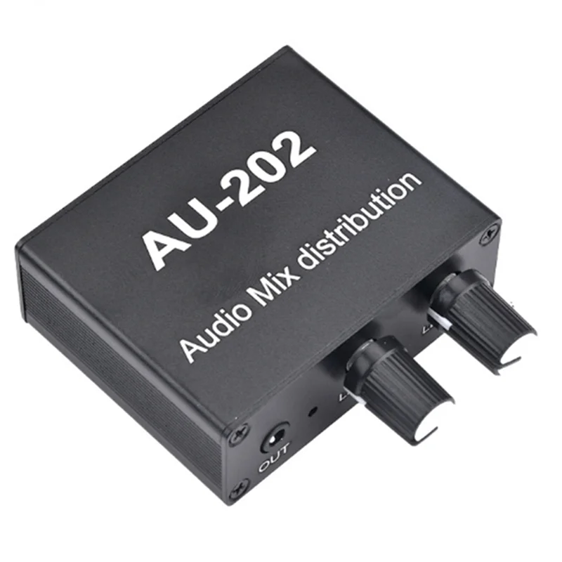 ABAC-AU-202 2 Input 2 Output Stereo Mixer Audio Distributor for Headphone External Power AMP Volume Alone Control
