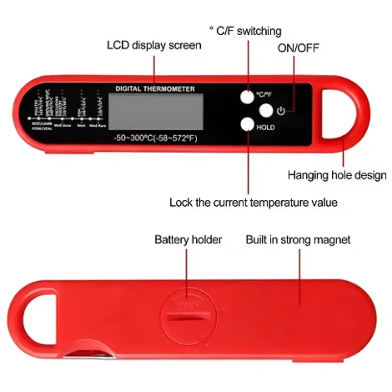 Fleischthermometer, digitales, sofort ablesbares Lebensmittelthermometer zum Kochen, Süßigkeiten, Frittieren, Grillen, Räuchern und Braten, Camping – Detail 10