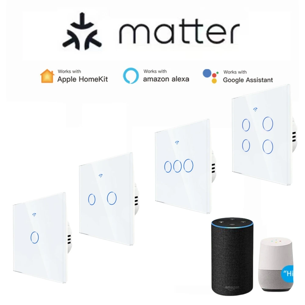 Wifi Smart Touch Interruptor de Luz Plug ue Início Interruptor Painel de Parede Funciona com Homekit Smartthings Alexa Matéria Gang Gang Gang Gang