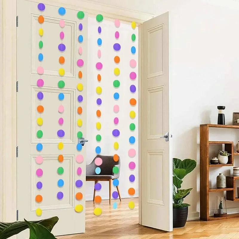 Colorful Party Decor Paper Garland Circle Dots Hanging Rainbow Decorations for Birthday Baby Shower Classroom Candyland Streamer