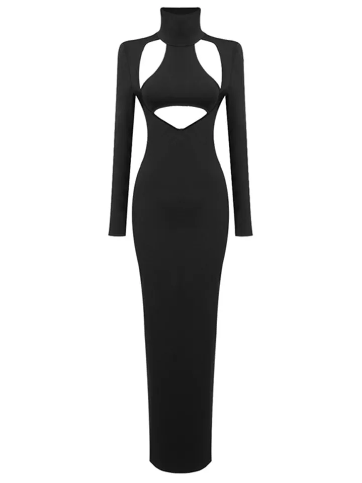 chinese dress ladies Black Cutout Bodysuit with Gloves main image 0