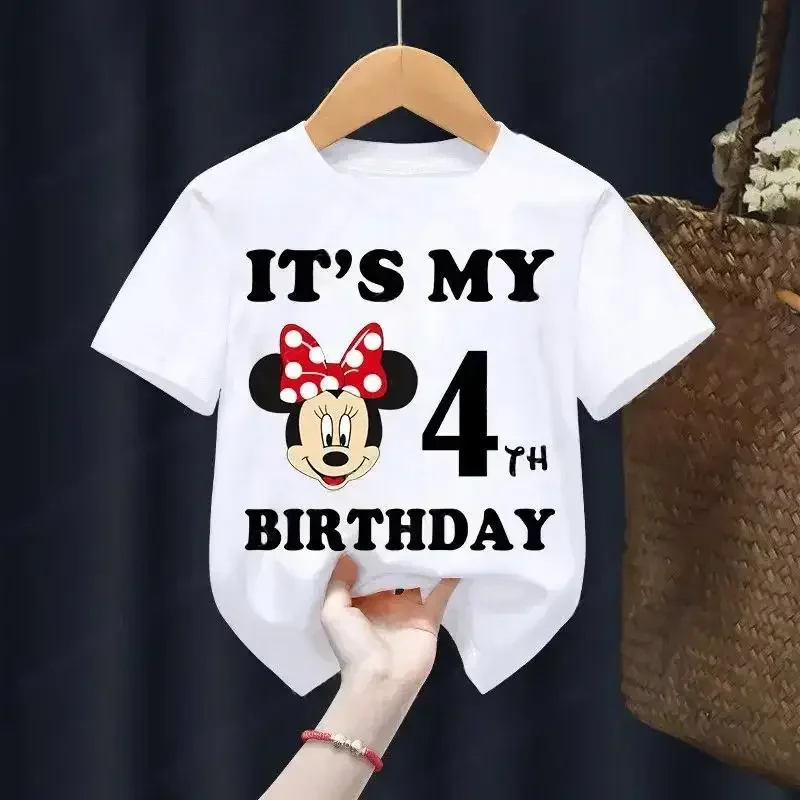 Mickey Minnie Children T-Shirt Disney Birthday Number 1-9 Boy Girl Clothes Kid Kawaii Anime Cartoon Little Baby Casual Tee Shirt 5