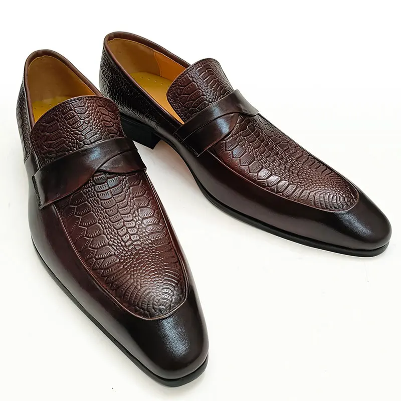 Genuine Leather Men Dress Shoes British Business Party Slip on Black Point Toe Fashion Casual Formal Suit Handmade