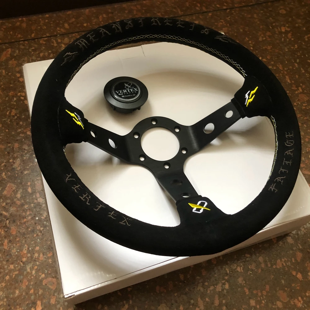 

330MM Universal Racing Vertex MEANSTREETS STEERING WHEEL Drift Rally JDM Suede Leather Steering Wheel Volantes For Toyota Honda