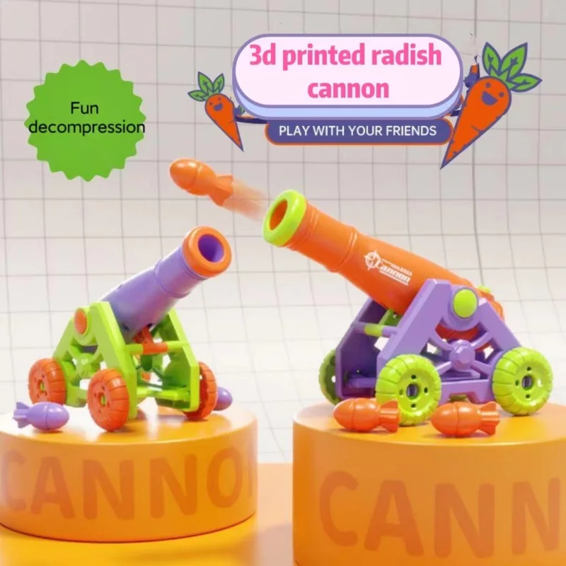 

NEW 3D Printed Radish Cannon Mini Radish 3D Printing Gravity Decompression Fun Fashion Radish Toy Birthday Christma Gift For Kid