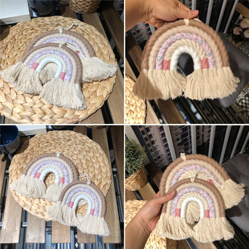 4 Layers Macrame Rainbow Wall Decor for Bedroom Nursery Baby Kids Rooms Colorful Tapestry Rope Woven Tassel Hanging Toys
