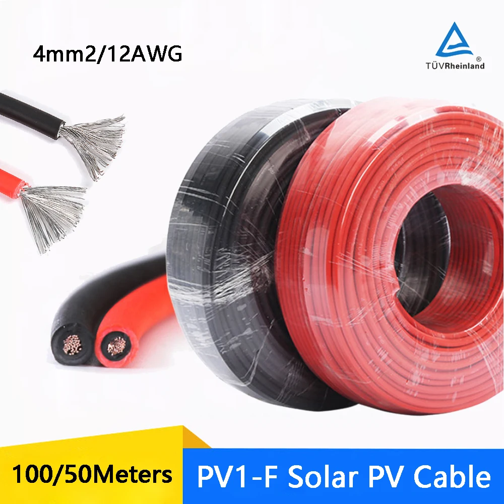 

100/50meters Solar Panel Extension Cable 4mm2 12AWG Tinned Copper Double Sheathed Wire for Solar Photovoltaic System