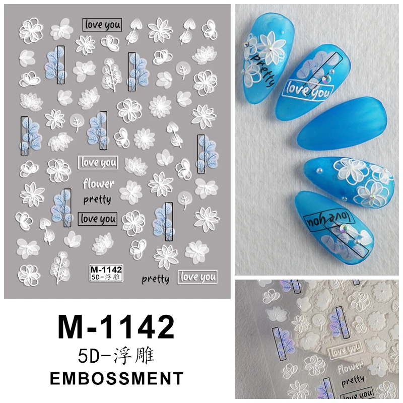 Nail Stickers Nail Art Stickers Decals 5D Embossed Self-Adhesive Cartoon Flower Butterfly Star Nail Stickers