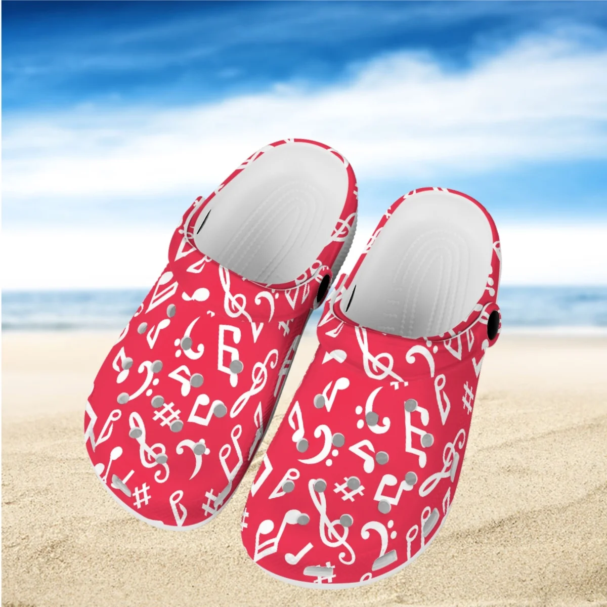 Cartoon Piano Note Pattern Holes Shoes New Summer Breathable Comfortable Garden Clogs Shoes Music Print Home Soft EVA Slippers