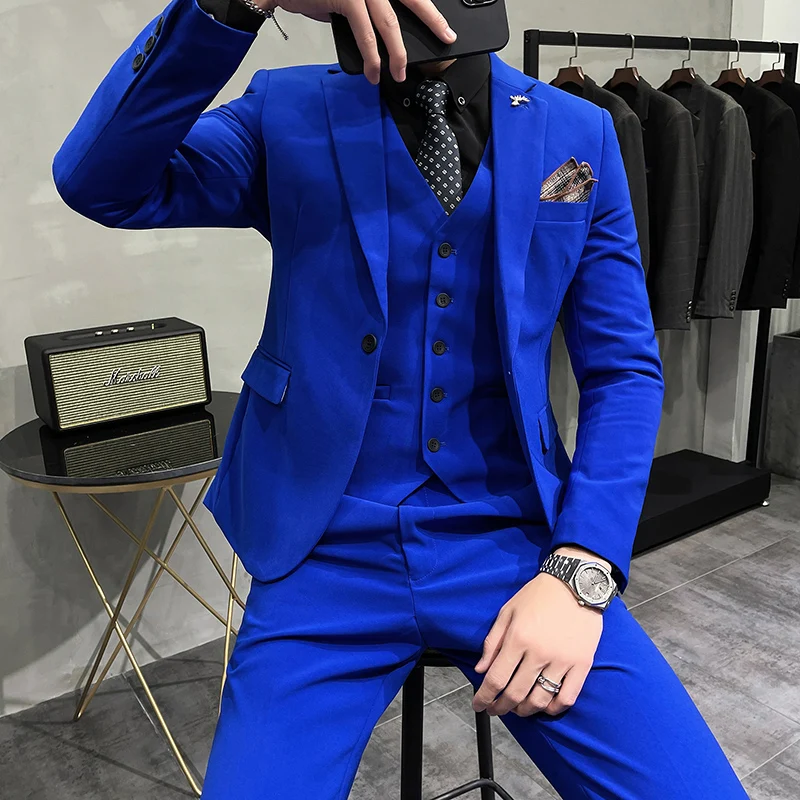 Conjunto de terno de negócios masculino, jaqueta, colete, calças, blazers, boutique, slim fit, high-end, festa formal, casamento, regular, masculino, 3 pcs