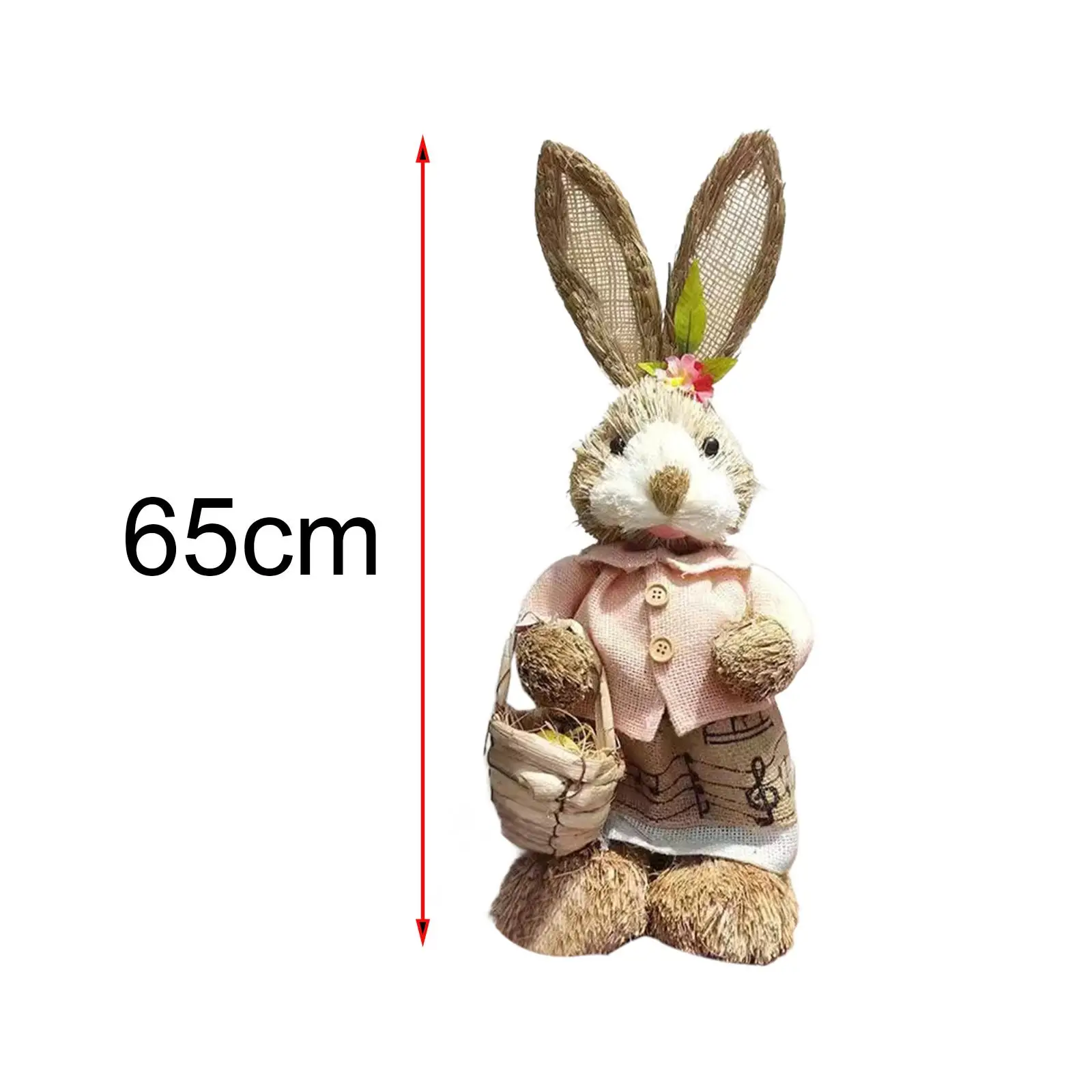Easter Bunny Figurine Animal Sculpture Straw Standing Statue Easter Decor for Living Room Porch Indoor Outdoor Balcony