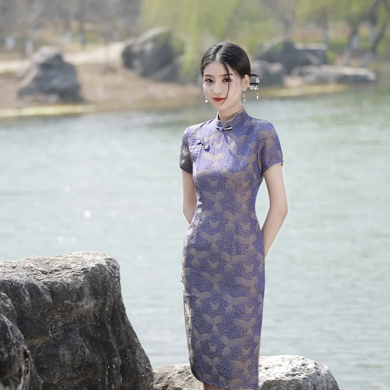 

New Summer Retro Traditional Qipao Temperament Light and Familiar Wind Mid-length Chinese Style Cheongsam Double-layer Dress