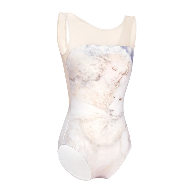 Women Ballet Leotard Printing Sleeveless Vest Dance Leotard Adult Bodysuit