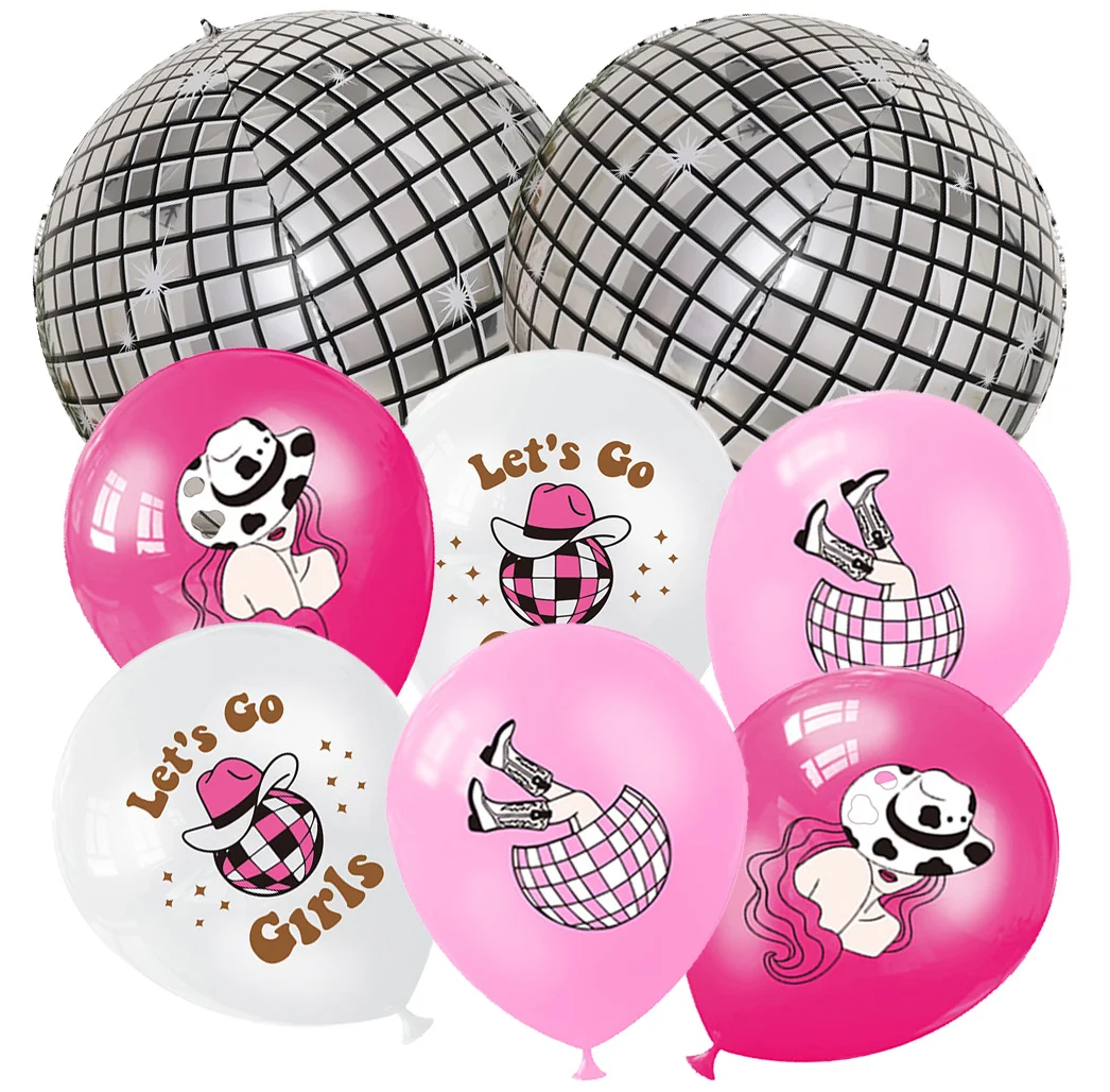 

17 Pcs Cowgirl Print Balloon Disco Ball Balloons Western Cowgirl Party Round Disco Cowgirl Party 4D Metallic Foil Mirror Balloon