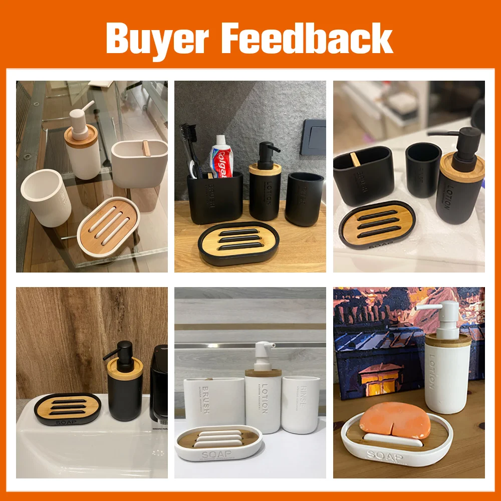 Bathroom Accessories set Soap Lotion Dispenser Toothbrush Holder Soap Dish Tumbler Pump Bottle Cup Wood Black or White soap dispenser,bathroom accessories set