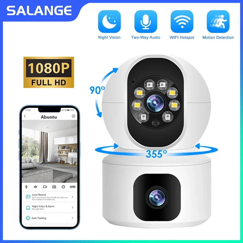 1080P HD Dual Lens WiFi Camera Baby Monitor Auto Tracking Ai Human Detect Home Security Surveillance PTZ Camera Support 128G