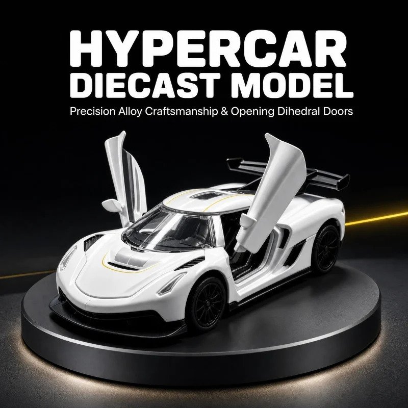 Die-Cast Supercar Toy with Alloy Body and Rubber Tires, Opening Doors Feature