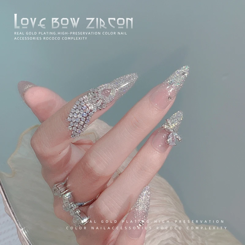 latest 5pcs Top-level nail art zircon decorations rose/leaf/bow /pendant  design zircon fingernail jewelry metal nail art charms