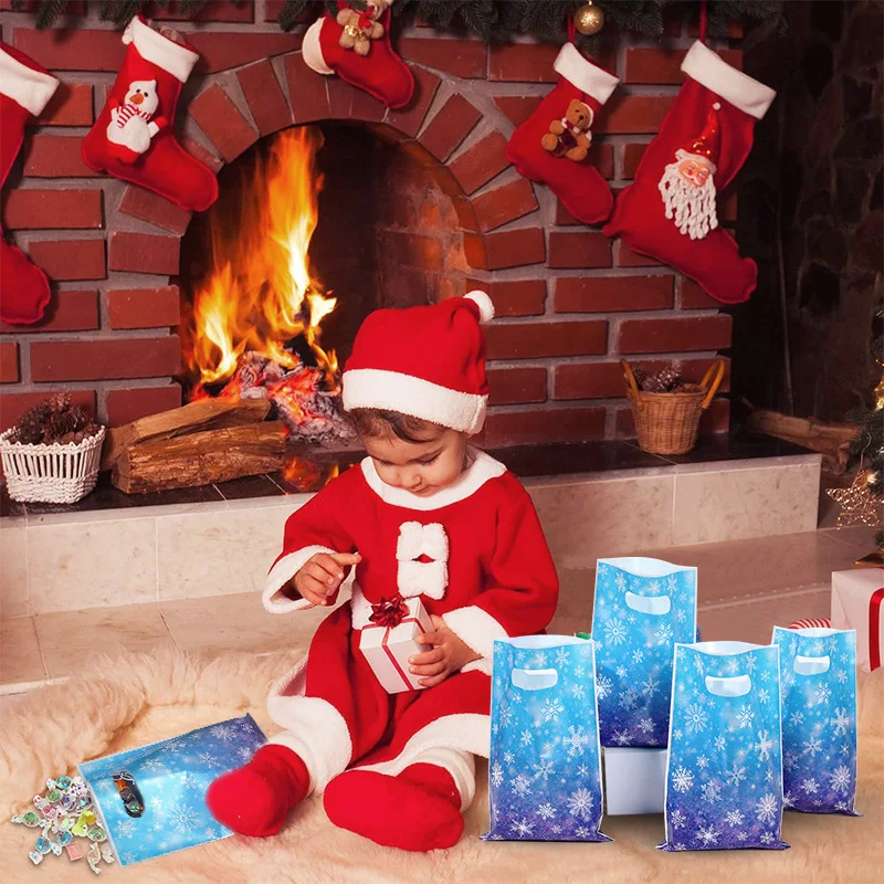 20/50 stücke Schneeflocken Süßigkeiten Geschenk Taschen mit Griff Weihnachten Cookie Snack Verpackung Tasche Kinder Geburtstag Party Liefert Neue jahr Dekor – Detail 3