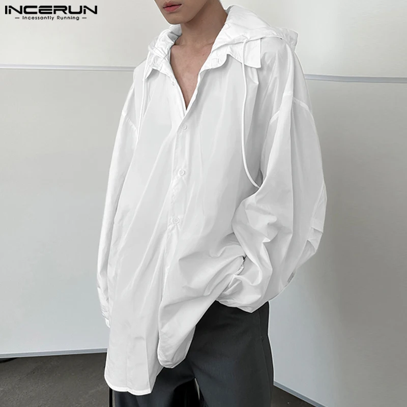 

Stylish Casual Style Tops INCERUN Men Loose Silhouette Design Hoodie Streetwear Male Solid Long Sleeved Hooded Sweatshirts S-5XL