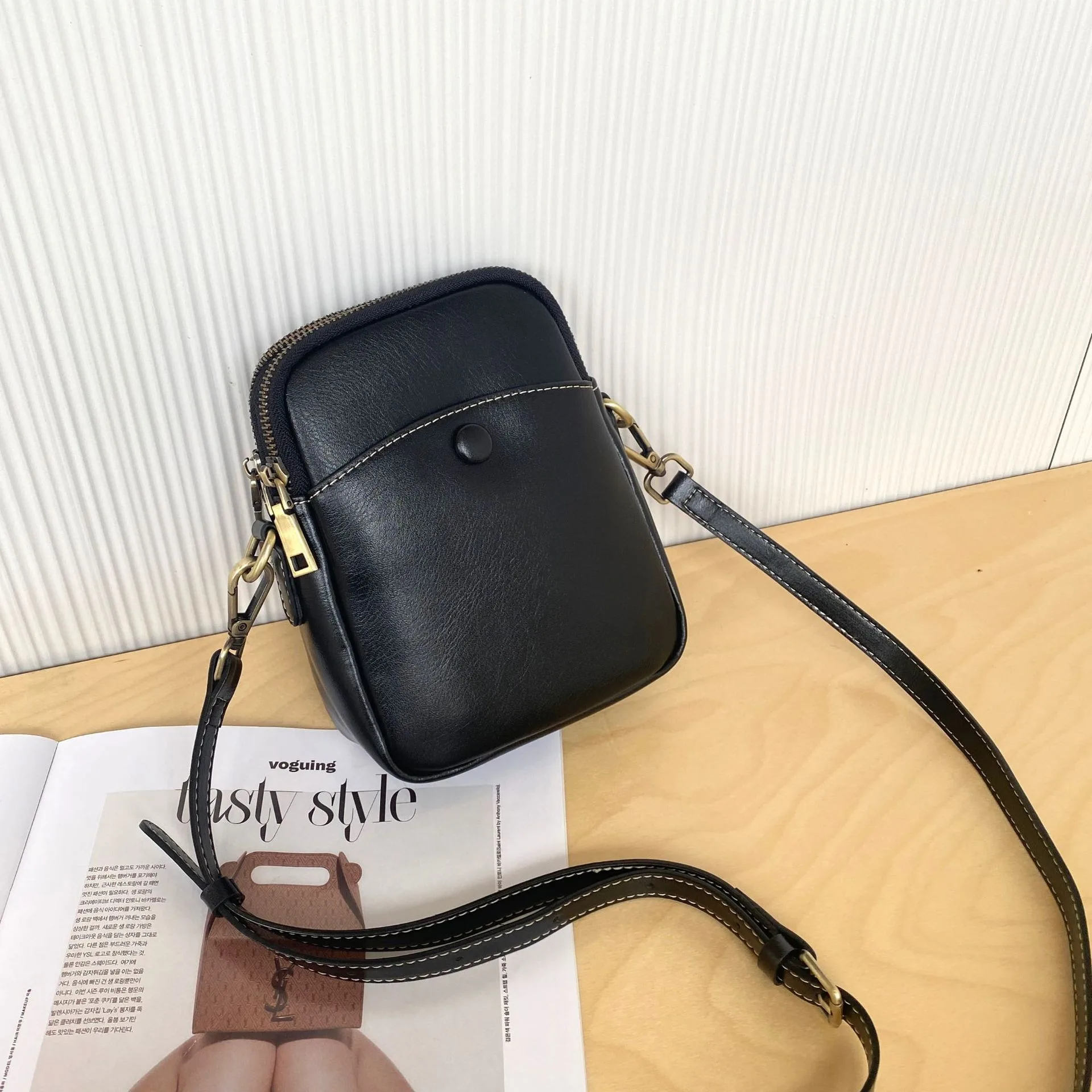 Cow Leather Women's Crossbody Bag Versatile Minimalist Shoulder Bag with Phone Slot Coin Pocket, Lightweight Everyday Essential