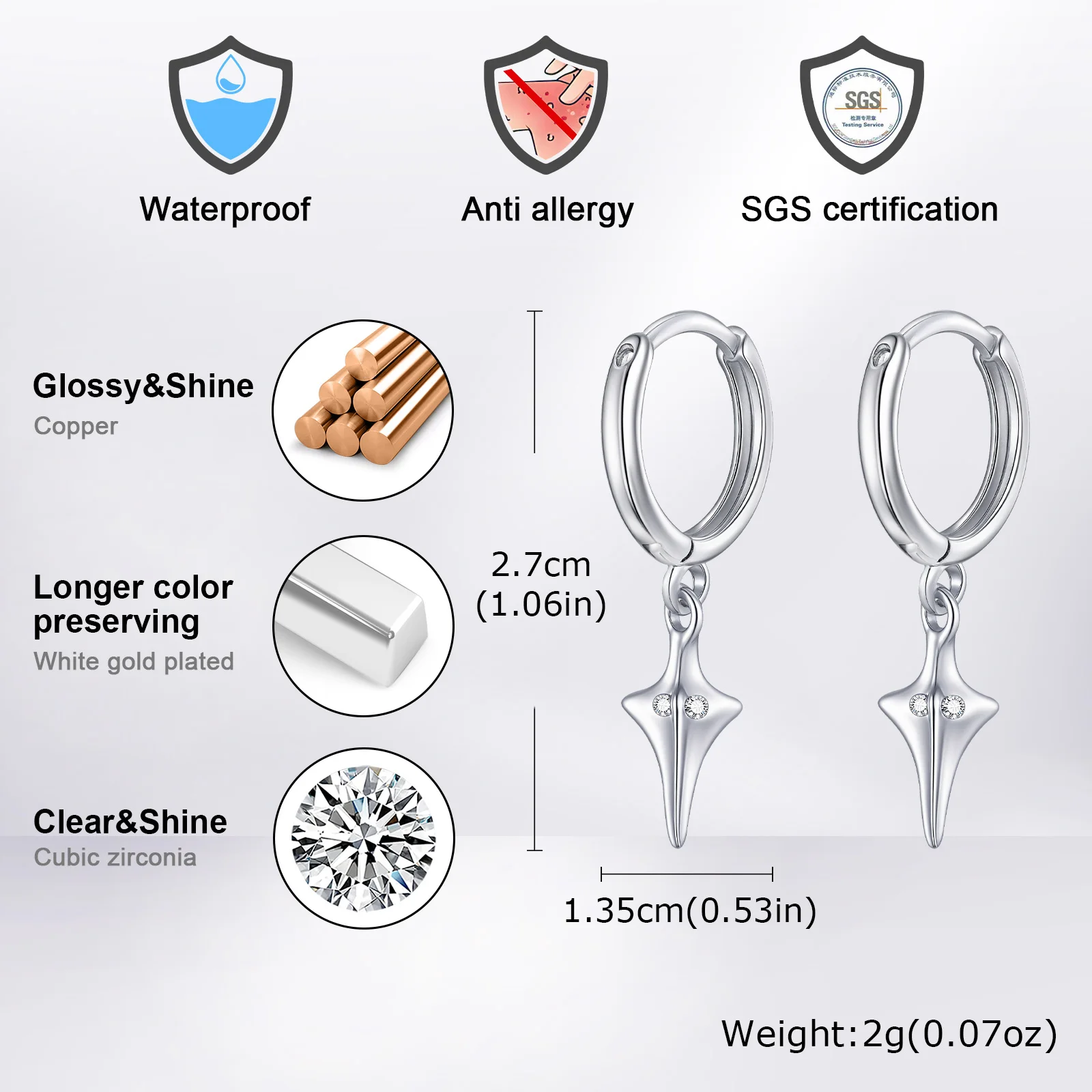 Hip Hop Star Hoop Earring for Men,Silver Color Metal Huggies Hoop Earring,Classic Jewelry Gift