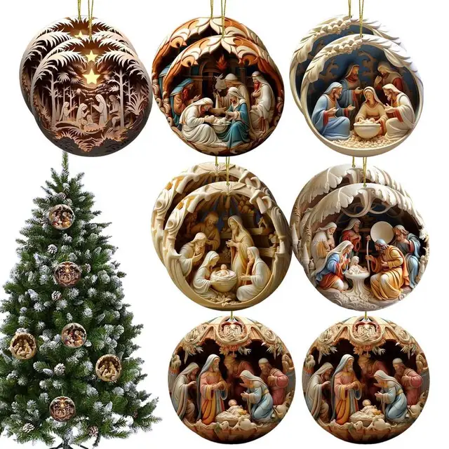 Christmas Nativity Ornaments 12X Christmas Decoration wooden Nativity Scene pendant Christmas Tree Decorations Easter Home Decor 2