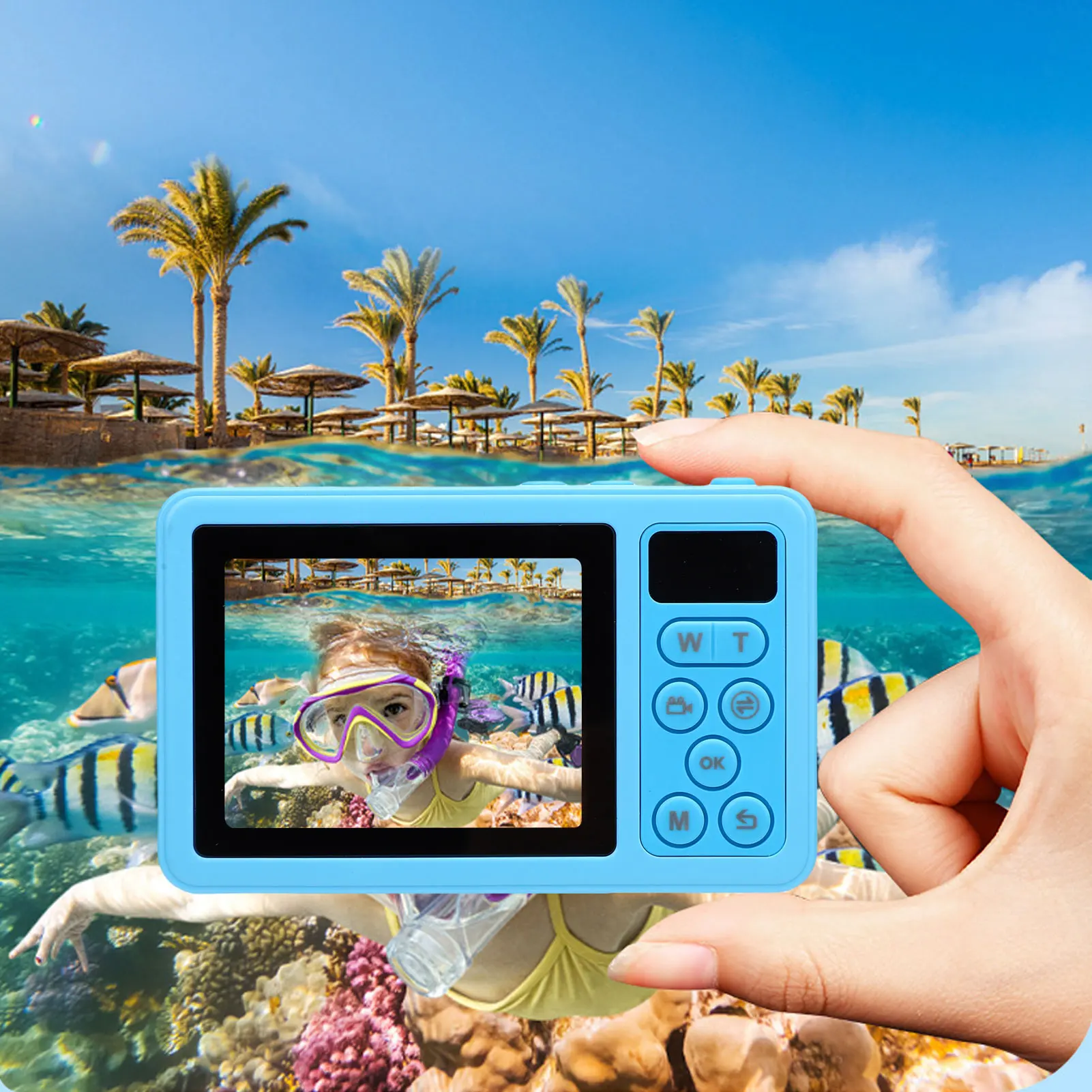 4K Digital Camera 48MP 3 Meter IP68 Water Proof 18X Zoom Vlog Camera with Front Rear Dual Screens for Teens Beginners CCD Camera