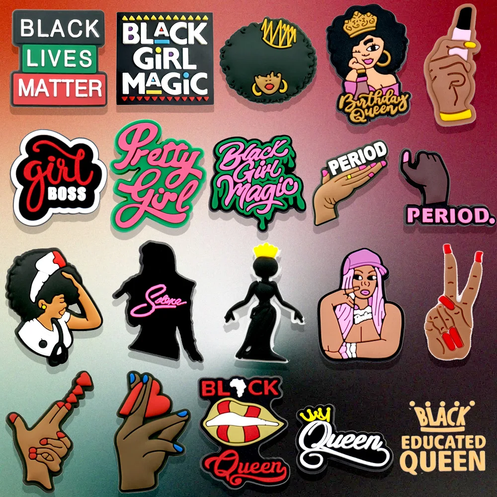 1/20 stücke Magische Schwarze Mädchen Pins für Frauen Mädchen Schuh Charms Königin Arzt Sänger Boss Schuh Zubehör Dekorationen schnalle Ornament