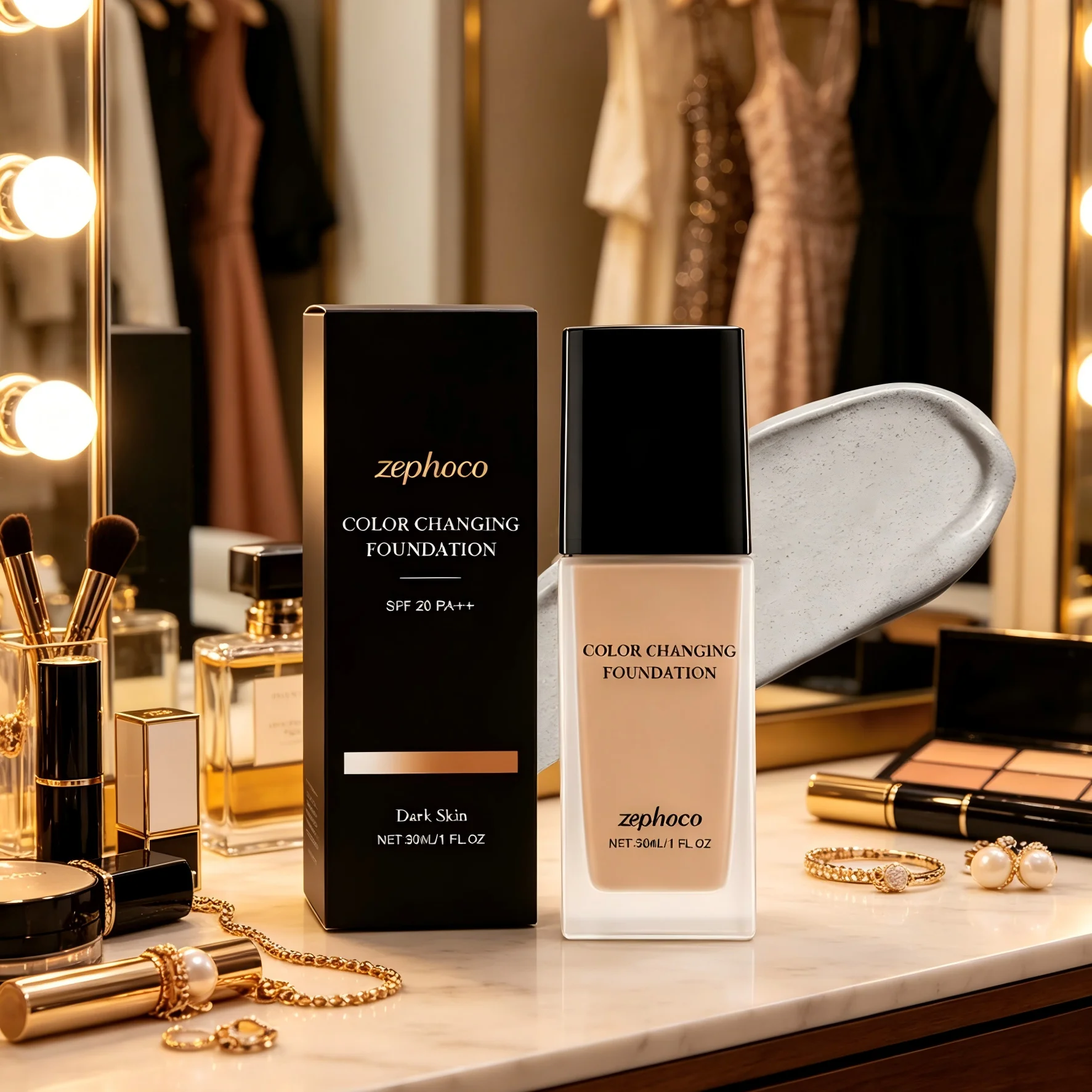 Zephoco Liquid Foundation Color Changing Spf 20 Pa+++ Cover Blemishes Flawless Finish High Coverage Base Makeup Foundation 30ml_voghion.com