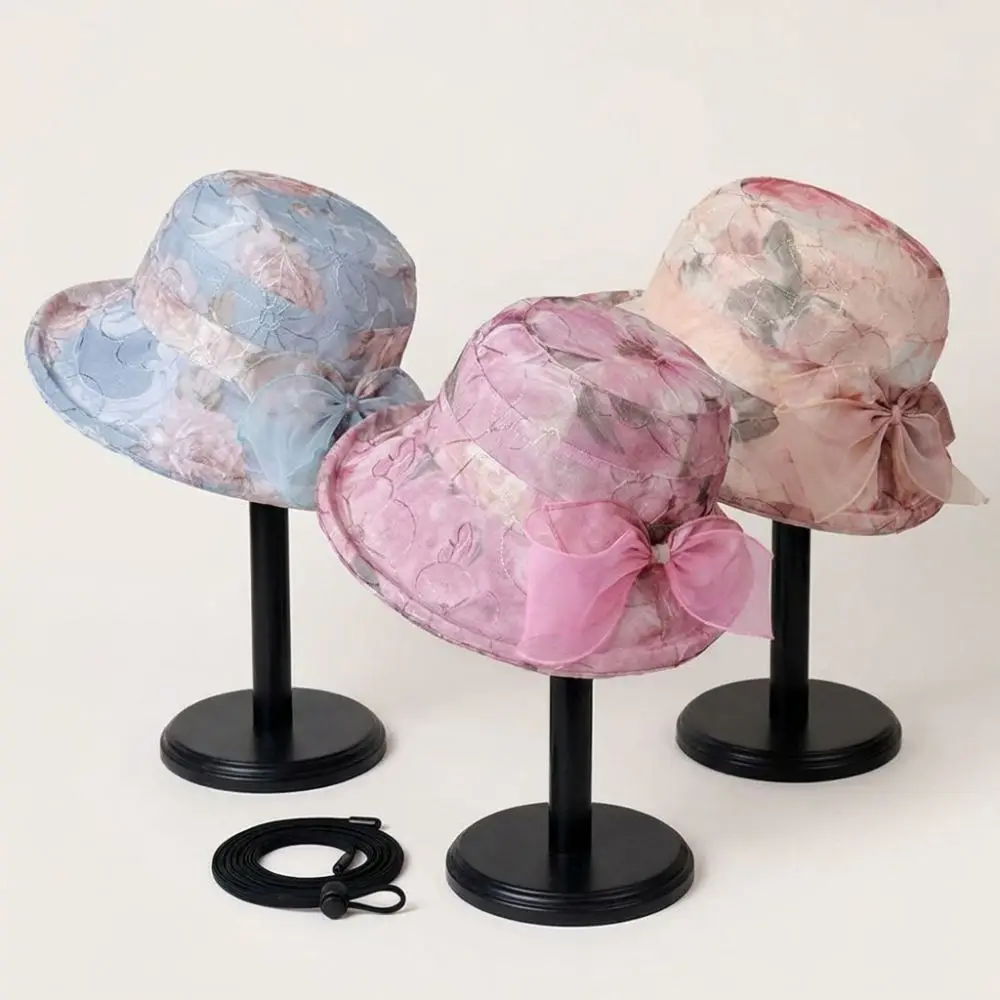 Trendy Bow Design Women's Sun Hat UV Protection Breathable Beach Hat Lightweight Wide Brim Bucket Hat Summer Outdoor