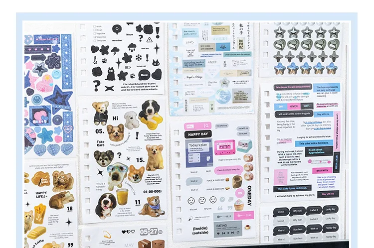 60sheets Korean Ins Time Fragments Series Coil Die Cutting Sticker Book DIY Scrapbook Collage Junk Journal Background Decoration