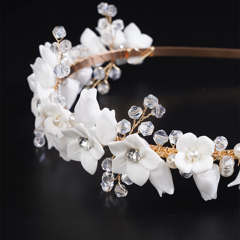 Luxury Crystal Resin Ceramic Bridal Crown Headband Wedding Headdress Brides Hair Accessories Party Hair Hoop Women Tiaras