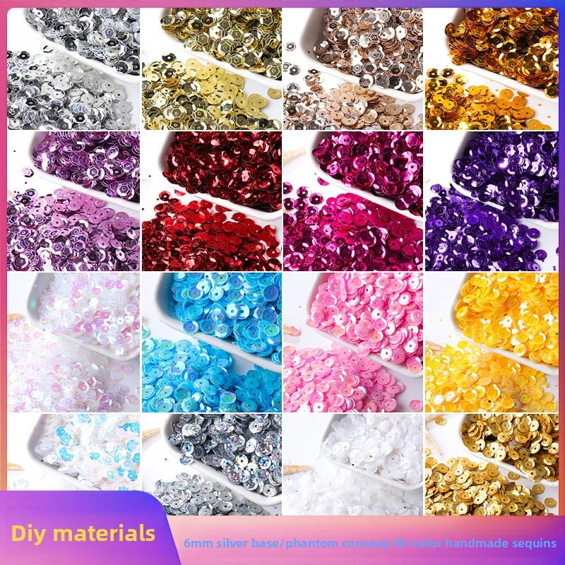 6mm 실버 바닥 스팽글, 매직 컬러, 레이저 오목 DIY 자수 의류, 웨딩 액세서리, 수제 재료