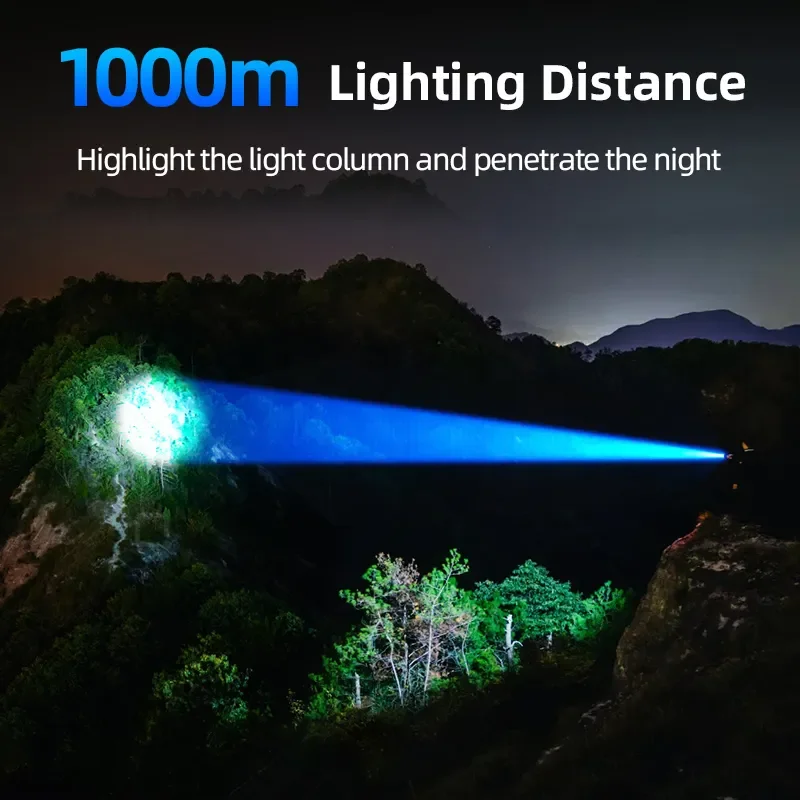 필립스 3200 루멘 LED 손전등 1000m 휴대용 강력하고 밝은 손전등 캠핑 램프 야외 하이킹용 자기방어