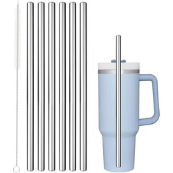 Premium Stainless Steel Straw Set - 6 Pack of 30cm Reusable Straws with Cleaning Brush (6 straw 1 brush)