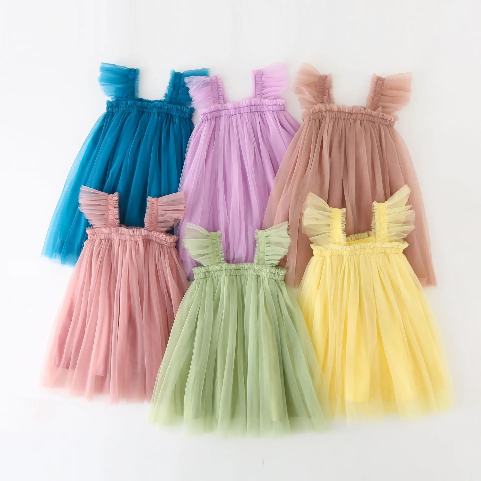 Summer Baby Girl Dress girls dress baby girl dress Solid Color Flying Sleeves Mesh Slings Cute Princess Ball Gown Skirt