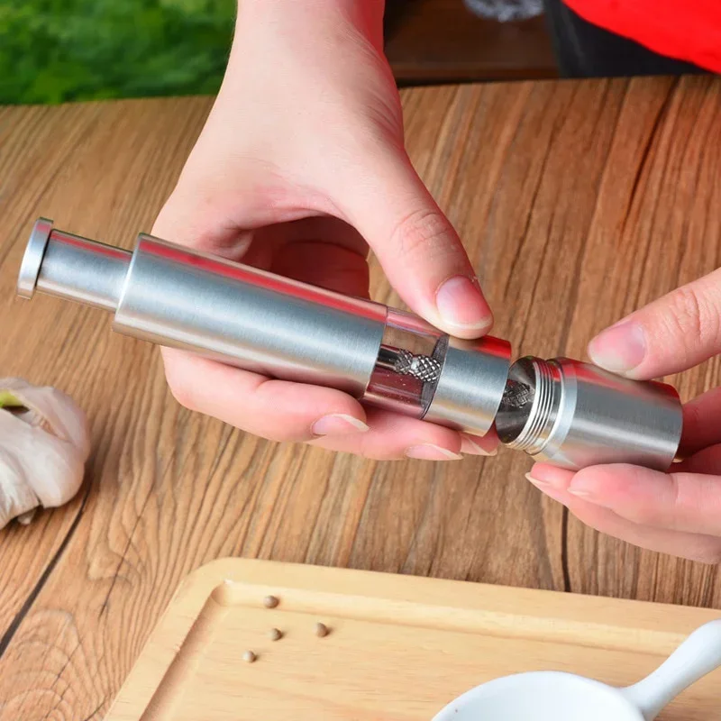 Salt and Pepper Grinder Pepper Grinder Novelty Thumb Push Pepper Mill Portable Salt Mill Manual Pepper Salt Shaker Stainless Steel Spice Grinder Barbecue Kitchen