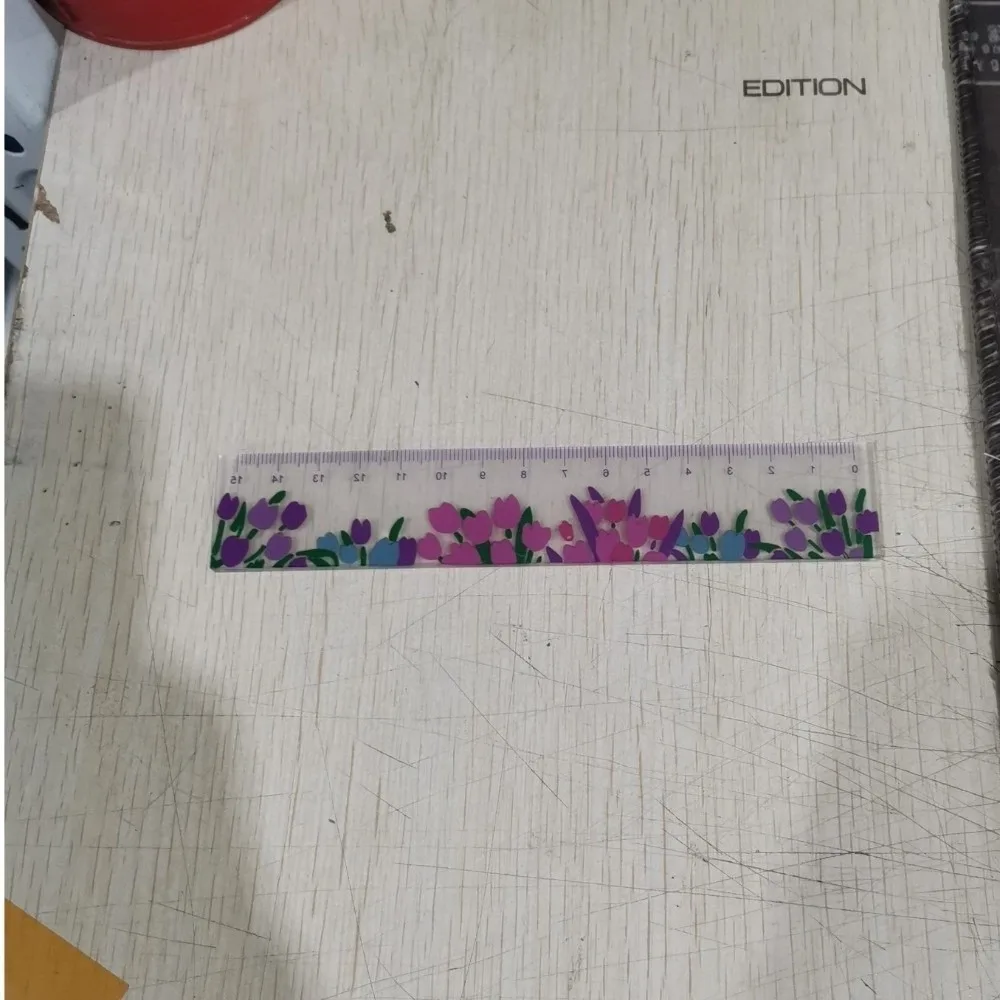 창의적인 다기능 15cm 직선자 투명 이중 용도 DIY 드로잉 도구 아크릴 튤립 드래프팅 자 학생용