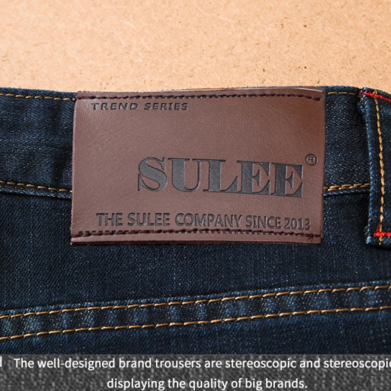 SULEE Brand European American Style Stretch Men Jeans Luxury Men's Denim Trousers Slim Straight Deep blue Gentleman Mens Stretch 6