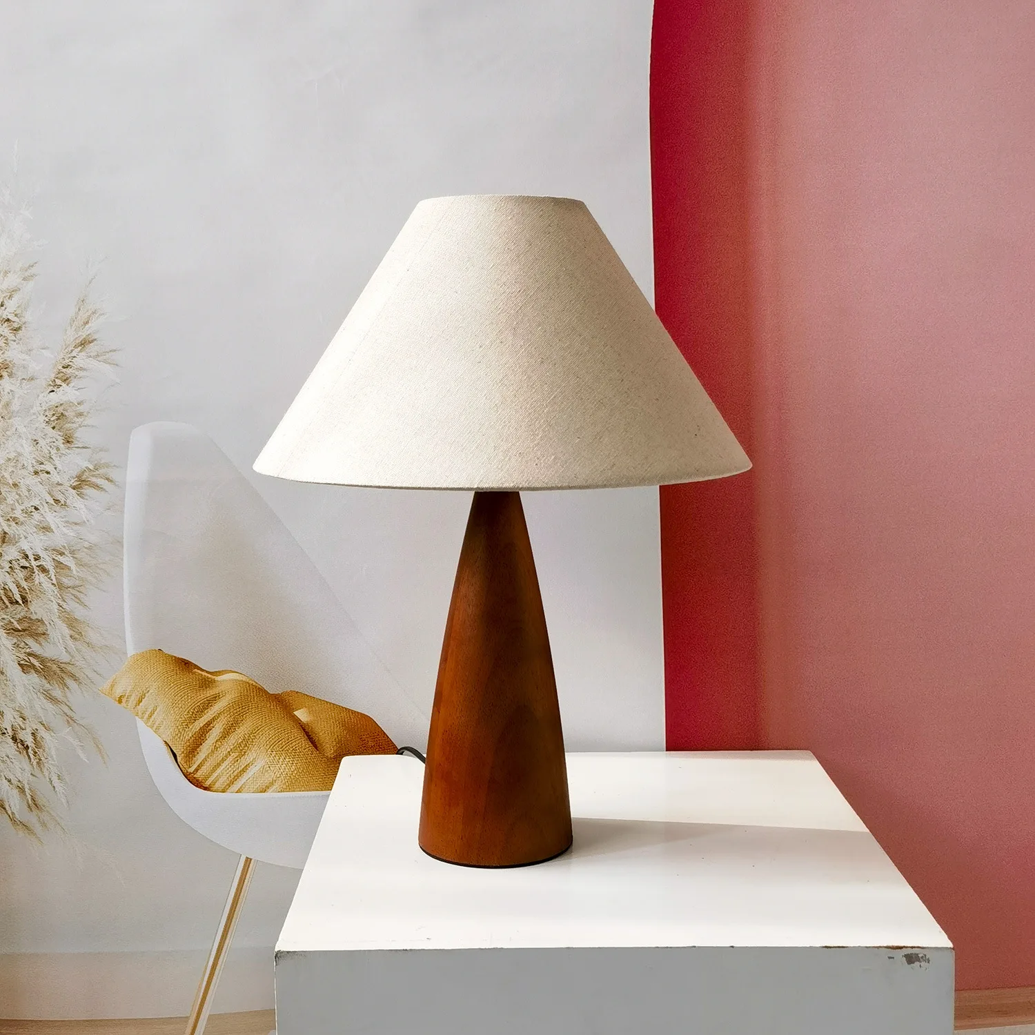 

Retro Solid Wood Table Lamp Bedroom Decoration American Bedside Medieval Simple Handmade Parchment Lamp