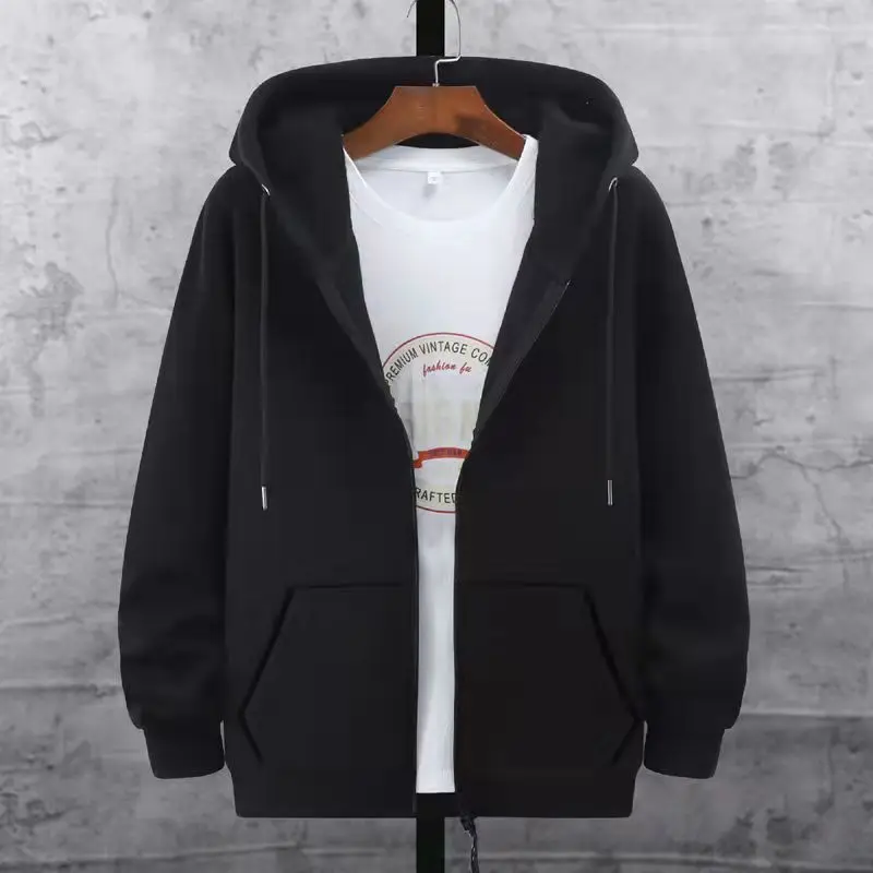 2023 New Men's Clothing Hooded Long Sleeve Spring Autumn Fashion Casual All-match Solid Color Printed Pockets Spliced Tops