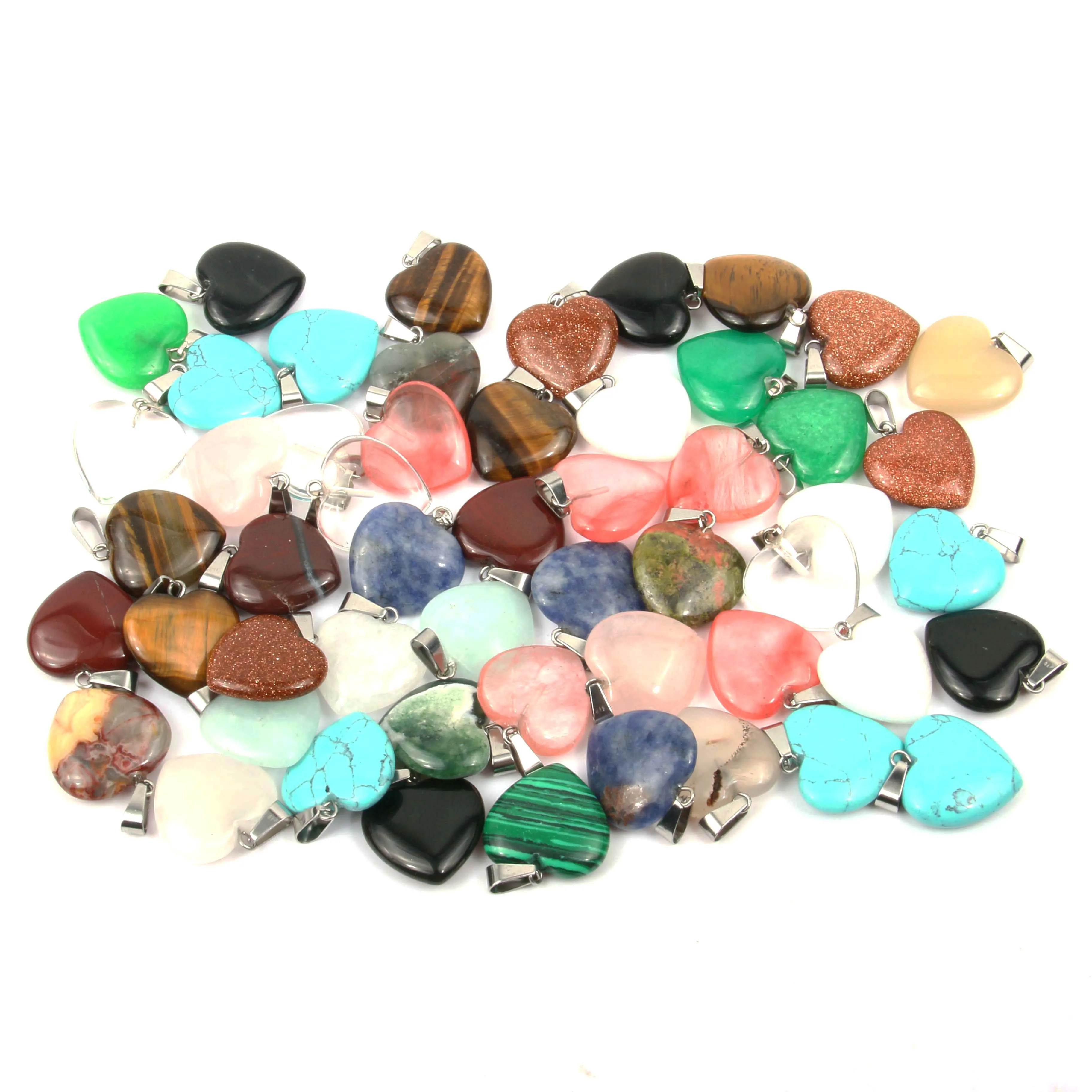

5pcs Heart Shap Natural Crystal Pendant Tiger Eye Malachite Agate Clear Quartz Charms for Jewelry Making DIY Necklace Earrings