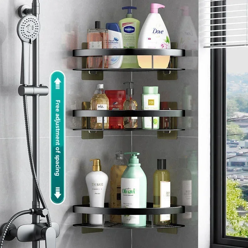Bathroom Shelf Aluminum Alloy Shampoo Rack Makeup Storage Organizer Shower Shelf Bathroom Accessories No Drill Wall Corner Shelf 2