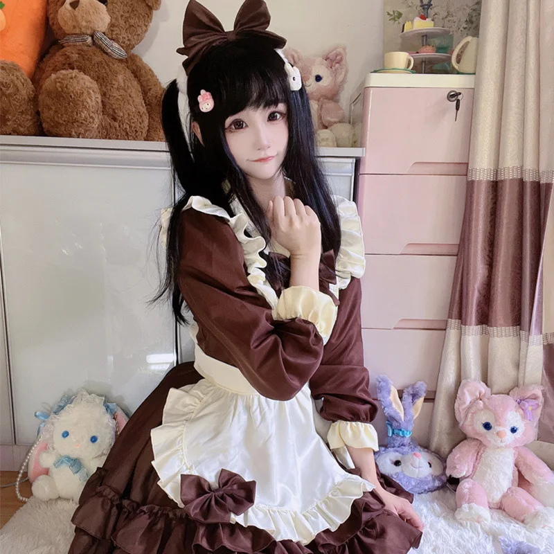 New Halloween Carnival Cosplay Restaurant Maid Candy Girl Costume Coffee Shop Uniform Polyester Fibre Bow Lolita Dress Suit