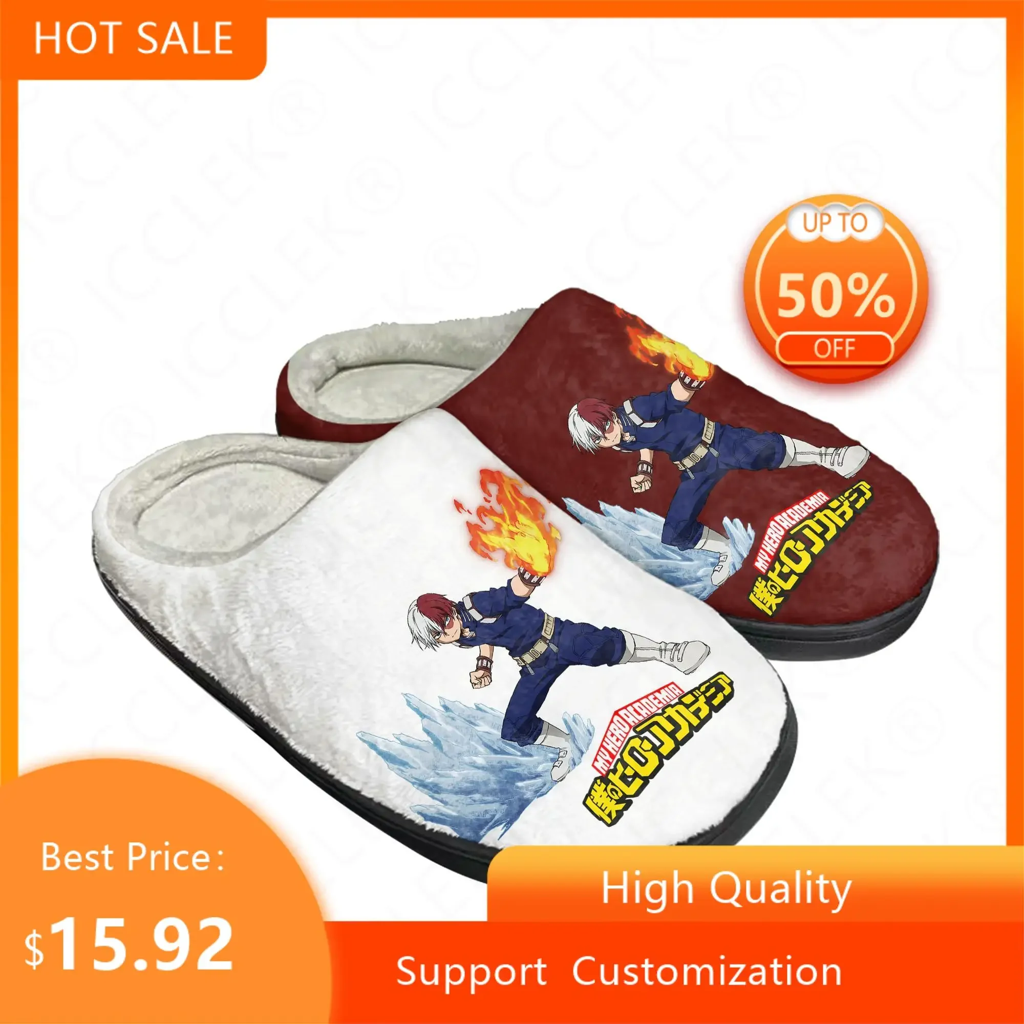 Shoto Todoroki My Hero Academia Home Cotton Custom Slippers Mens Womens Sandals Plush Casual Keep Warm Shoes Thermal Slipper